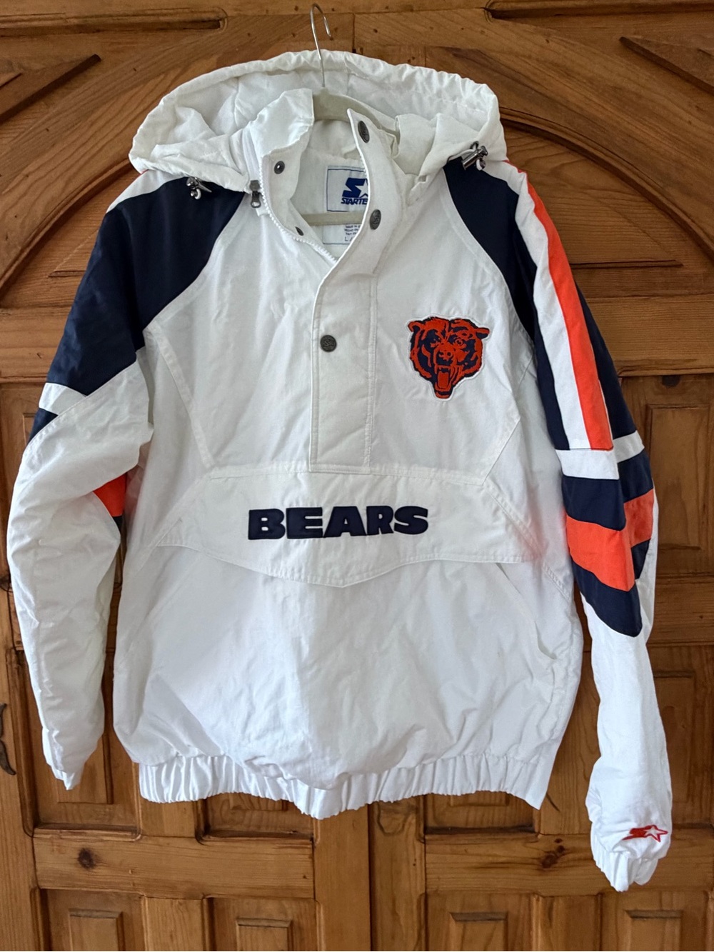 STARTER Chicago Bears White Hooded Quilted Pullover Jacket size L